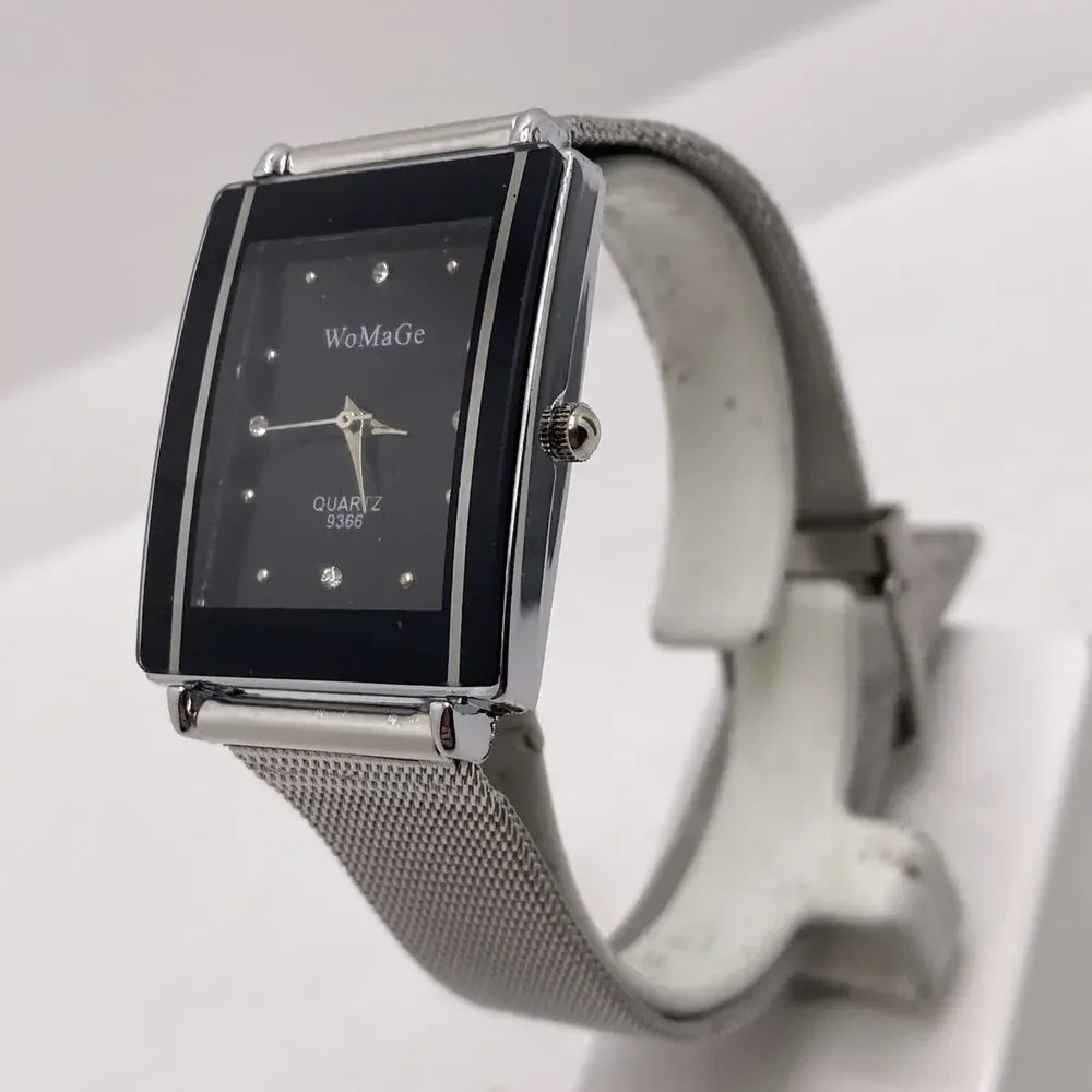 Womens Black Dial Silver Quartz Watch Works New Battery
